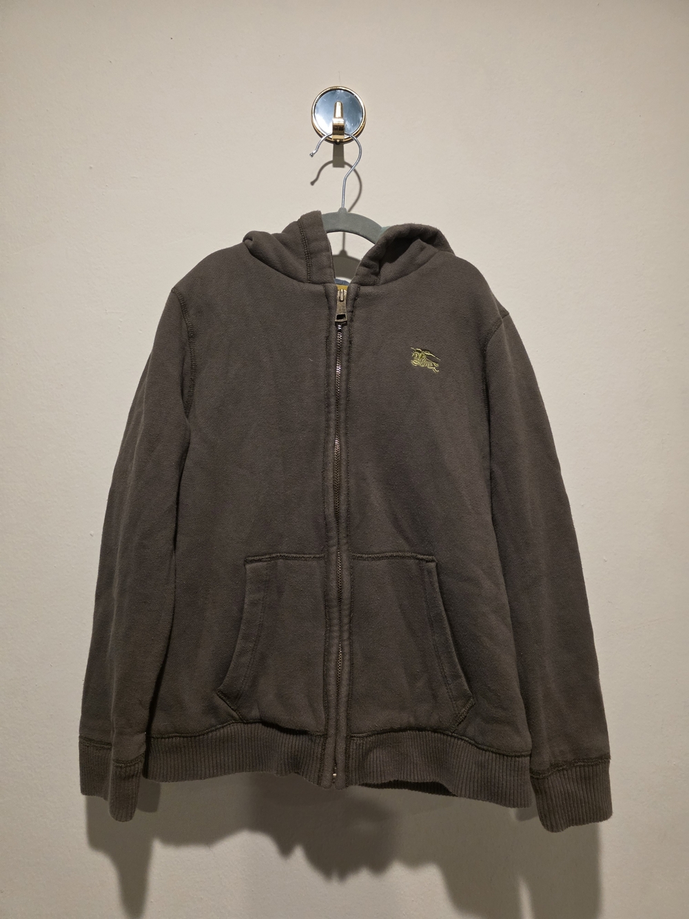 Brown Zip-Up Hoodie with Small Chest Logo Size 10 Burberry
